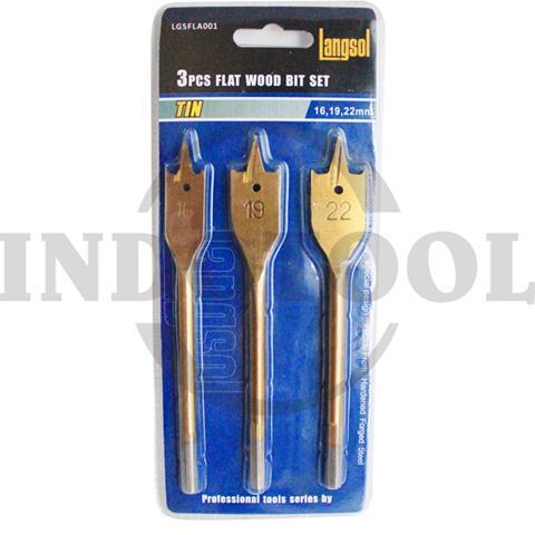 3 PCS FLAT WOOD BIT SET TIN 16,19,22mm / 3 PCS MATA BOR KAYU KIPAS LANGSOL