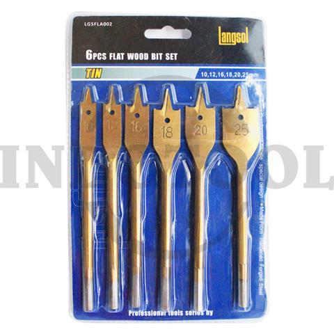 6 PCS FLAT WOOD BIT SET TIN 10,12,16,18,20,25mm / 6 PCS MATA BOR KAYU LANGSOL