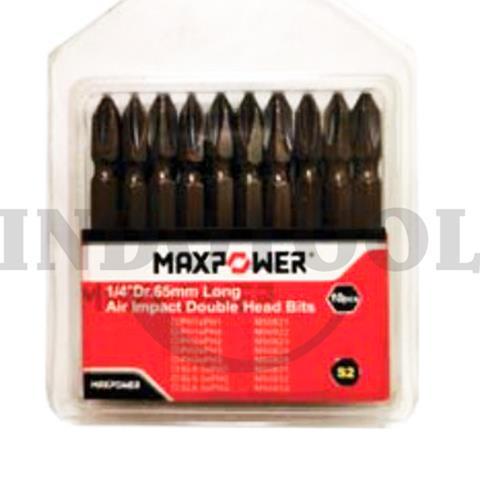 10 PCS 1/4"DR 65MM LONG AIR IMPACT DBL HEAD BIT S2 SL4.5xPH1 / MATA OBENG DOUBLE ENDED 65MM S2 1/4" MAXPOWER