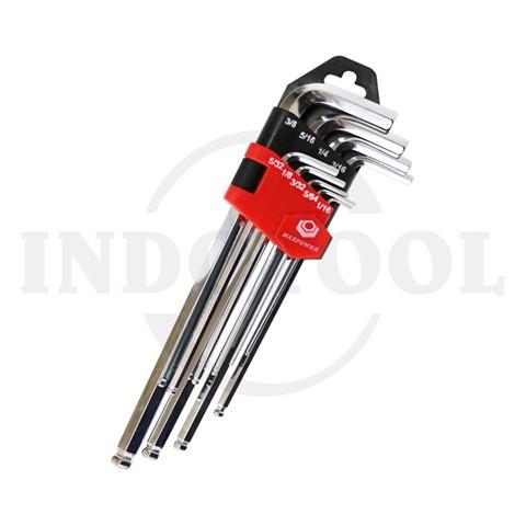 9 PCS LONG ARM BALL POINT HEX KEY SET ,SATIN 1.5-10mm / 9 PCS KUNCI L BALLPOINT SET PANJANG SATIN MAXPOWER
