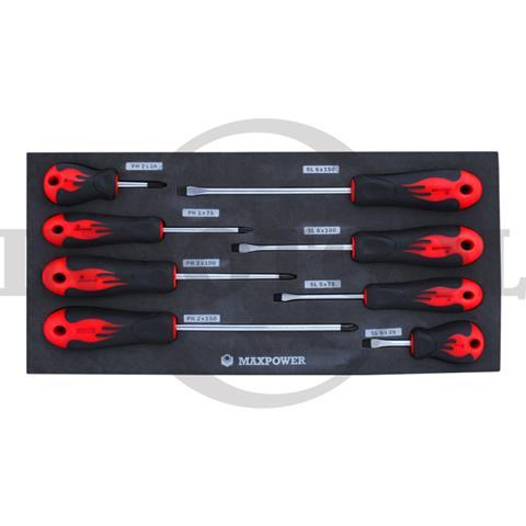 8 PCS SCREWDRIVER SLOTTED & PHILLIPS SET TOOL TRAY 18.5 x 39.5cm / 8 PCS OBENG SET TOOL TRAY MAXPOWER