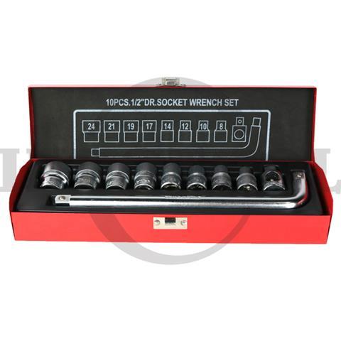 10 PCS, 1/2" DR. SOCKET WRENCH SET TK-029, 12PT / 10 PCS KUNCI SOCK SET 1/2", 12PT MAXPOWER