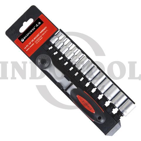 14 PCS, 1/4" DR. SOCKET WRENCH SET TK-052, 6PT 4-14mm / 14 PCS KUNCI SOCK SET 1/4", 6PT MAXPOWER