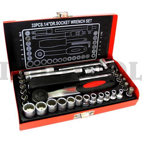 33 PCS, 1/4" DR. SOCKET WRENCH SET TK-010, 6PT / 33 PCS KUNCI SOCK SET 1/4", 6PT MAXPOWER