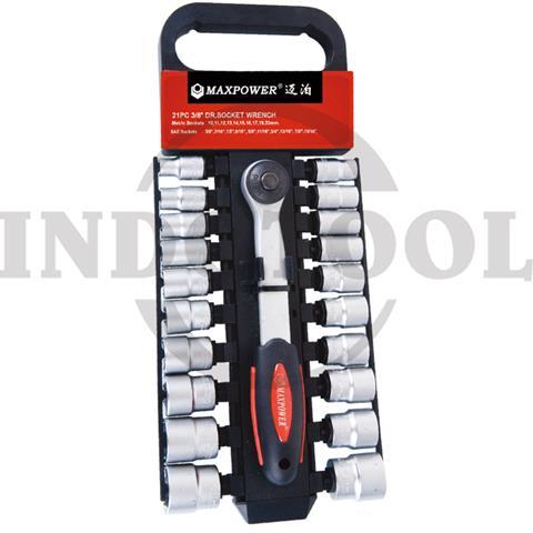 21 PCS, 3/8" DR. SOCKET WRENCH SET TK-084, 6PT / 21 PCS KUNCI SOCK SET 3/8", 6PT MAXPOWER