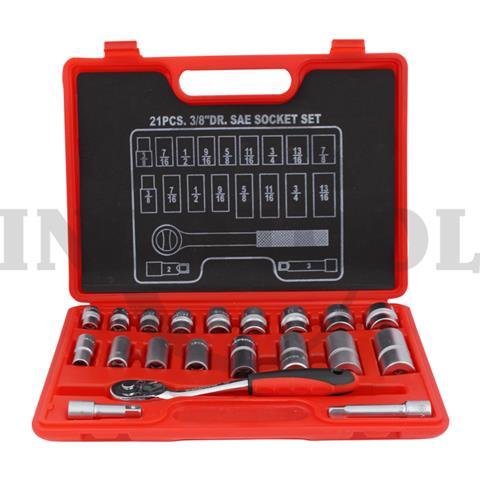 20 PCS, 3/8" DR. SAE SOCKET SET TK-033, 6PT 3/8" - 7/8" / 20 PCS KUNCI SOCK 3/8", 6PT SAE TYPE INCH MAXPOWER