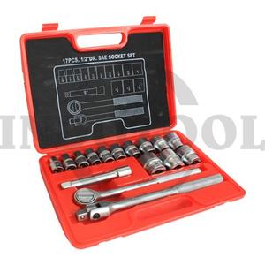 16 PCS, 1/2" DR. SAE SOCKET SET TK-035, 6PT 7/16" - 1-1/4" / 16 PCS KUNCI SOCK SET 1/2", 6PT MAXPOWER