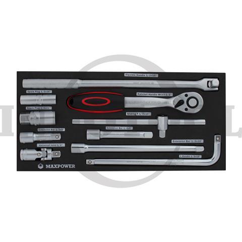 10 PCS 1/2" DR SOCKET SET TOOL TRAY 18.5 x 39.5cm / 10 PCS 1/2" DR SOCKET TOOL SET MAXPOWER