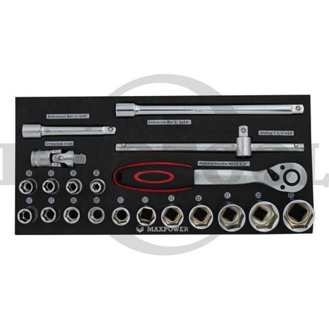 20 PCS 1/2" DR SOCKET WRENCH SET ,6 PT TOOL TRAY 18.5 x 39.5cm / 20 PCS 1/2" DR SOCKET TOOL SET 6 PT MAXPOWER