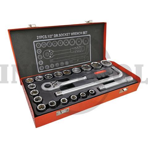 21 PCS 1/2" DR SOCKET WRENCH SET ( METAL CASE ) / 21 PCS KUNCI SOCK SET 1/2", 6PT KOTAK BESI MAXPOWER