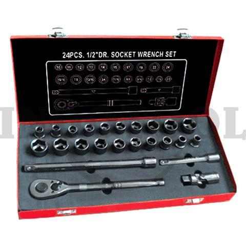 24 PCS, 1/2" DR. SOCKET WRENCH SET TK-092, 6PT / 24 PCS KUNCI SOCKET 1/2", 6PT METRIC & INCH MAXPOWER