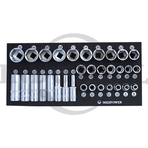 32 PCS 1/2" DR. SOCKET SET 6 PT , TOOL TRAY 18.5 x 39.5cm / 32 PCS 1/2" DR SOCKET TOOL SET 6 PT MAXPOWER