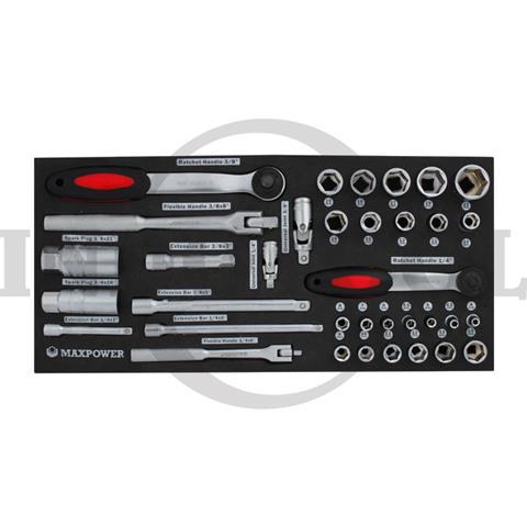 35 PCS 1/4" & 3/8" SOCK. WRENCH SET, 6PT TOOL TRAY 18.5 x 39.5cm / 35 PCS 1/4" & 3/8 DR SOCKET TOOL SET 6 PT MAXPOWER