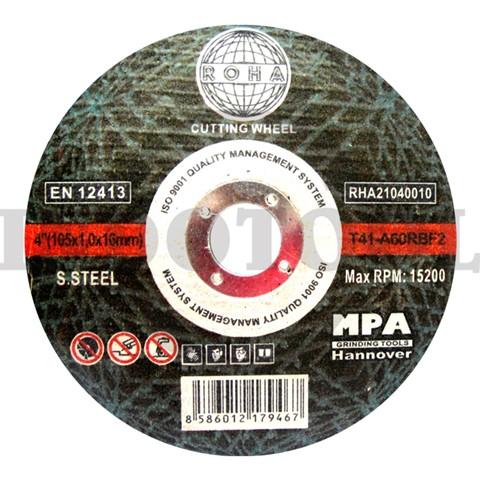 CUTTING WHEEL, STEEL/S.STEEL 4" (105 x 1.0 x 16mm) F2 A60 / BATU GERINDA POTONG BAJA ROHA