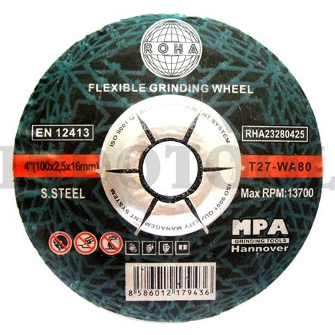 *FLEXIBLE GRINDING WHEEL, S.STEEL WA-80, 4" x 2.5mm / BATU / MATA GERINDA FLEXIBLE STAINLES STEEL ROHA