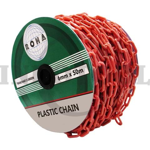 PLASTIC CHAIN RED 6mm x 50M / RANTAI PLASTIK, CONE CHAIN RED ROHA