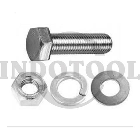 BOLT NUT C/W SPRING WASHER M14 x 50mm, BESI UNS 4.6 / BAUT MUR UMUM
