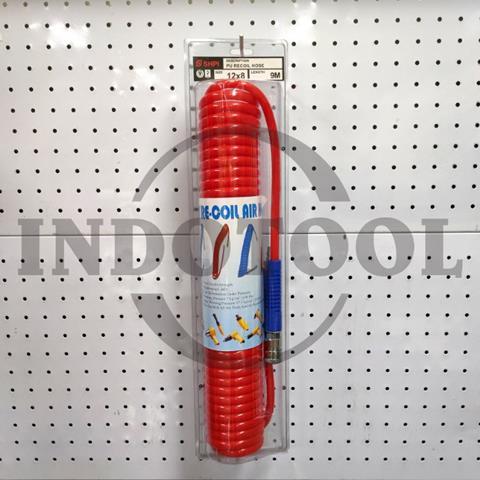 SELANG RECOIL PU MERAH 8 x 12mm x 9M / SELANG ANGIN KOMPRESOR / SELANG SPIRAL - MERAH SHPI