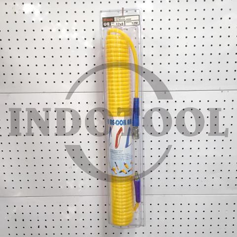 SELANG RECOIL PU KUNING 8 x 12mm x 12M / SELANG ANGIN KOMPRESOR / SELANG SPIRAL - KUNING SHPI