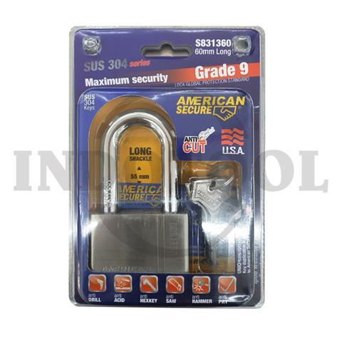 ANTI-CUT PADLOCK, KEY DIFFERENT LONG SHACKLE 60mm / GEMBOK AMERICAN TOOL