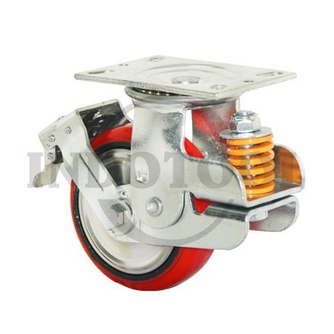 SHOCK ABSORBER PU CASTER SINGLE BRAKE 4" ( 100x50mm ) , 250Kg / RODA TROLI REM ROHA