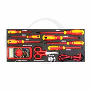 9 PCS TOOL TRAY INSULATED MAINTENANCE SET 430 x 190mm / 9 PCS TOOL KIT SET ALAT PERKAKAS OBENG TESPEN VOLTAGE TESTER MAXPOWER