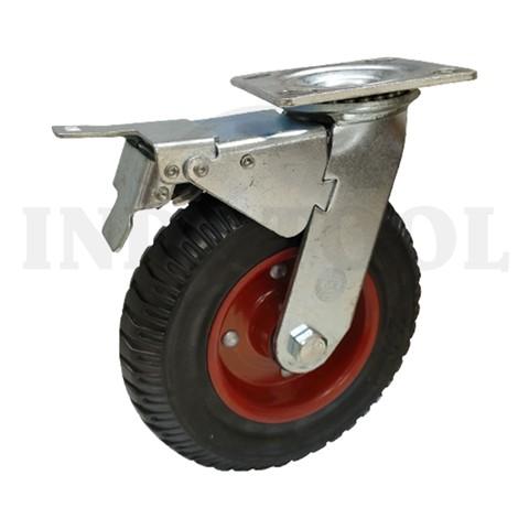 RUBBER CASTER, RIBBED, DBL BRAKE 8" (200x52mm), 230kg / RODA TROLI RUBBER - REM ROHA