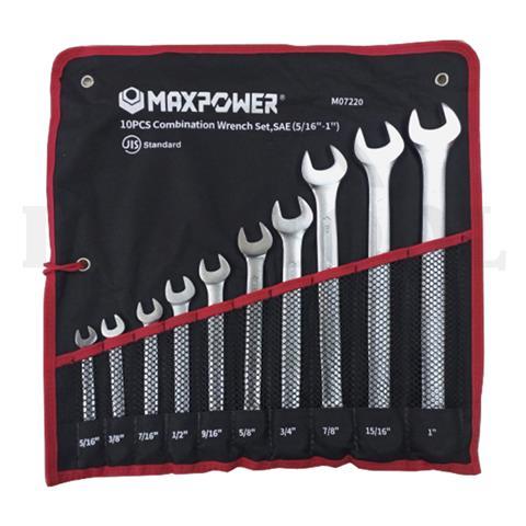 10 PCS COMBINATION WRENCH SET INCH 5/16" - 1" / 10 PCS KUNCI RING PASS SET INCHI MAXPOWER