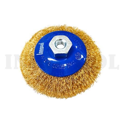 DISH BRUSH, BRASS COATED 4", M10 x 1.5 / SIKAT KAWAT LANGSOL