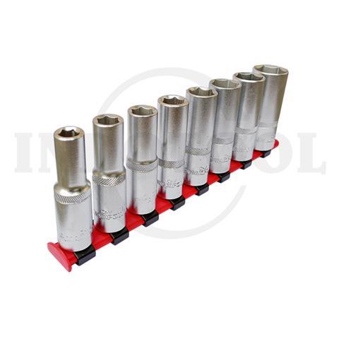 9 PCS 1/2" DR DEEP SOCKET SET, 12PT SATIN MK-026, 10-24mm / 9 PCS 1/2" MATA SOK SET, 12PT SATIN MAXPOWER